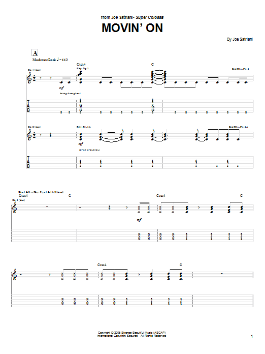 Download Joe Satriani Movin' On Sheet Music and learn how to play Guitar Tab PDF digital score in minutes