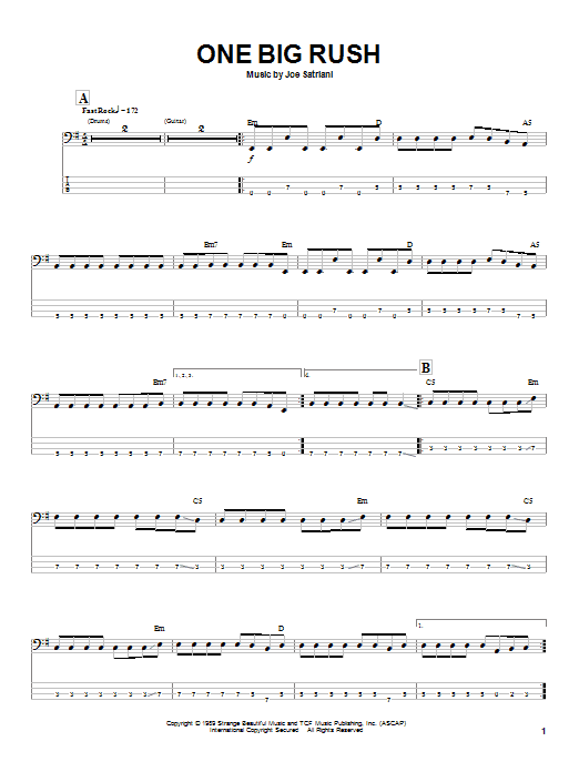 Download Joe Satriani One Big Rush Sheet Music and learn how to play Bass Guitar Tab PDF digital score in minutes