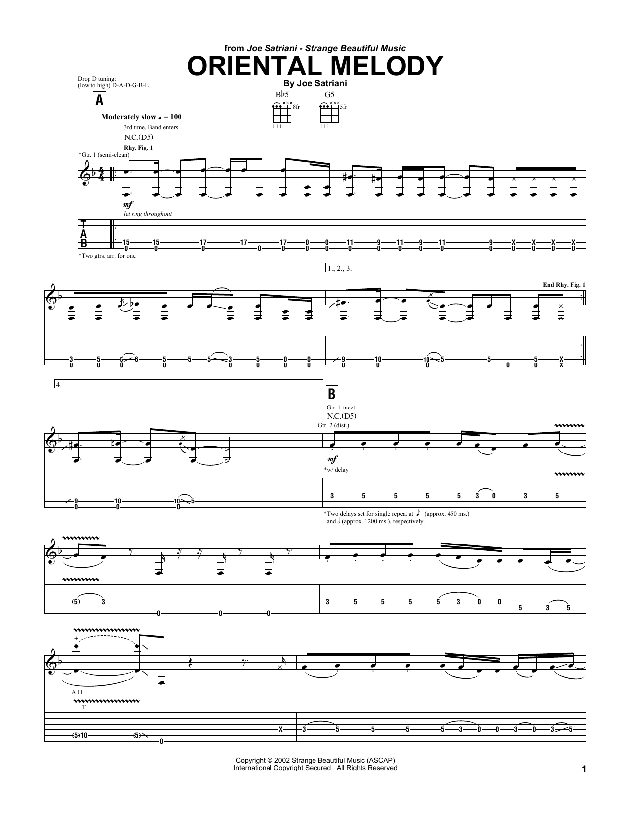 Download Joe Satriani Oriental Melody Sheet Music and learn how to play Guitar Tab PDF digital score in minutes
