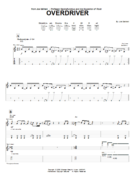Download Joe Satriani Overdriver Sheet Music and learn how to play Guitar Tab PDF digital score in minutes