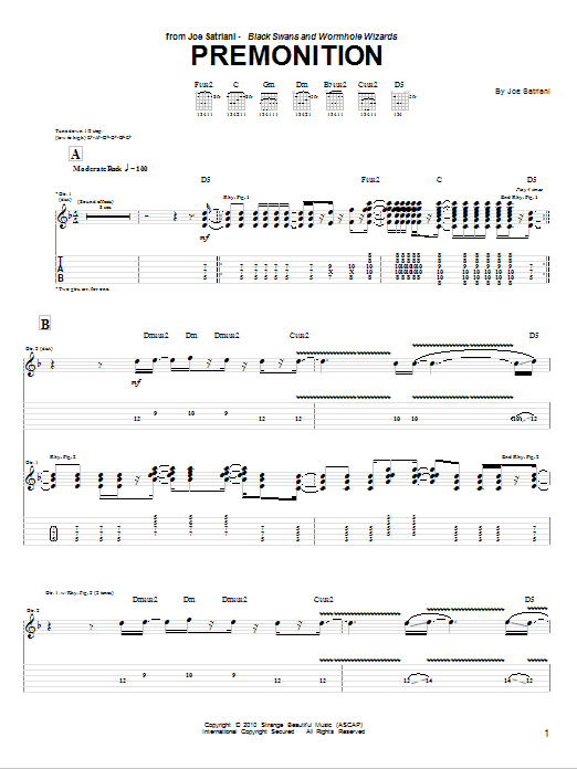 Download Joe Satriani Premonition Sheet Music and learn how to play Guitar Tab PDF digital score in minutes