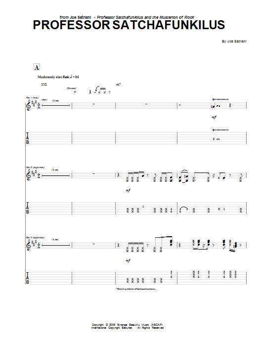 Download Joe Satriani Professor Satchafunkilus Sheet Music and learn how to play Guitar Tab PDF digital score in minutes