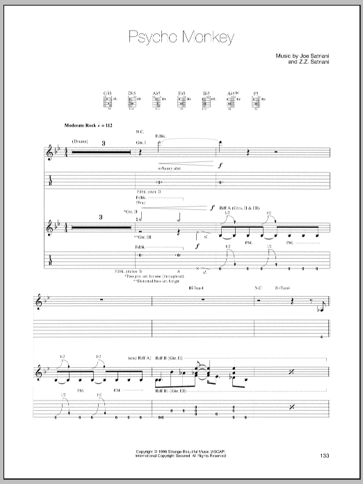 Download Joe Satriani Psycho Monkey Sheet Music and learn how to play Guitar Tab PDF digital score in minutes