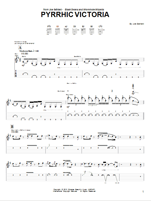 Download Joe Satriani Pyrrhic Victoria Sheet Music and learn how to play Guitar Tab PDF digital score in minutes