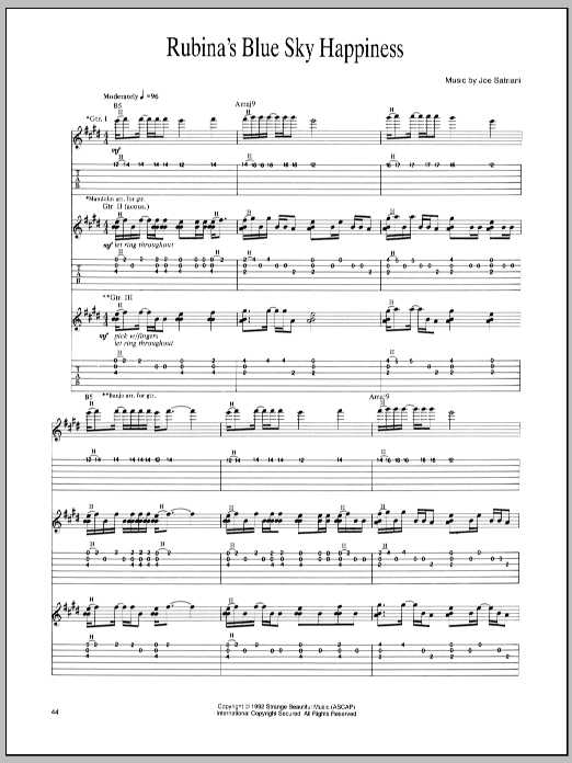 Download Joe Satriani Rubina's Blue Sky Happiness Sheet Music and learn how to play Guitar Tab PDF digital score in minutes