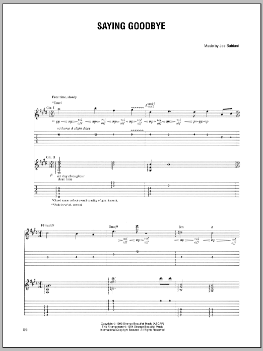 Download Joe Satriani Saying Goodbye Sheet Music and learn how to play Guitar Tab PDF digital score in minutes