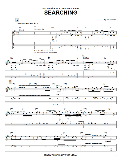 Download Joe Satriani Searching Sheet Music and learn how to play Guitar Tab PDF digital score in minutes
