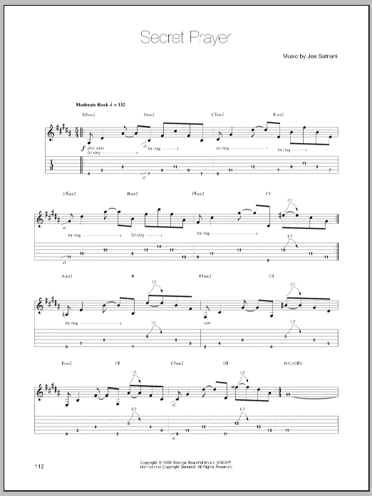 Download Joe Satriani Secret Prayer Sheet Music and learn how to play Guitar Tab PDF digital score in minutes