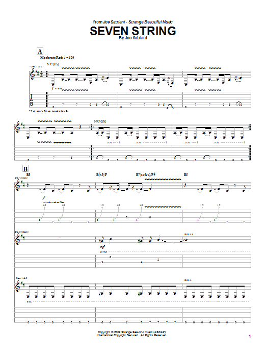 Download Joe Satriani Seven String Sheet Music and learn how to play Guitar Tab PDF digital score in minutes