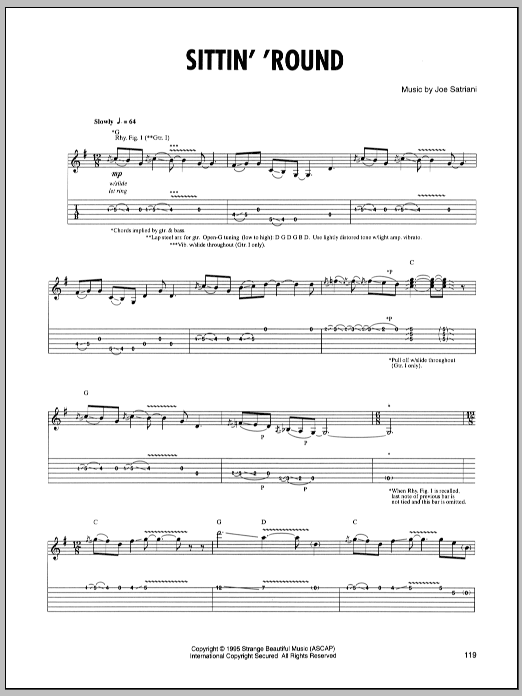 Download Joe Satriani Sittin' Round Sheet Music and learn how to play Guitar Tab PDF digital score in minutes