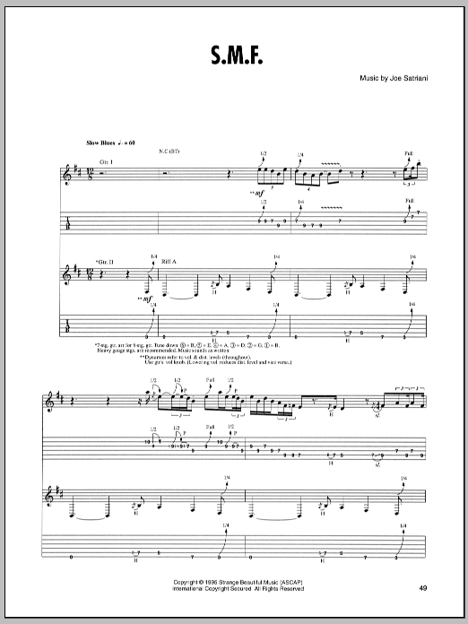 Download Joe Satriani S.M.F. Sheet Music and learn how to play Guitar Tab PDF digital score in minutes