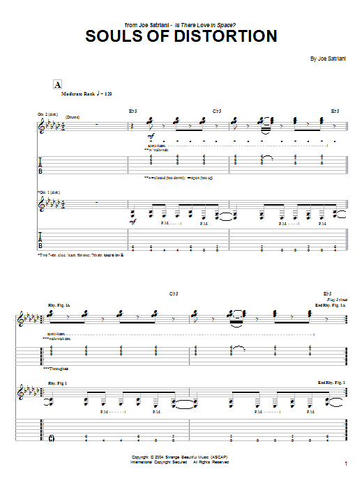 Download Joe Satriani Souls Of Distortion Sheet Music and learn how to play Guitar Tab PDF digital score in minutes