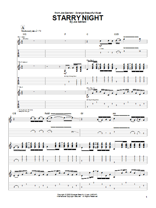 Download Joe Satriani Starry Night Sheet Music and learn how to play Guitar Tab PDF digital score in minutes
