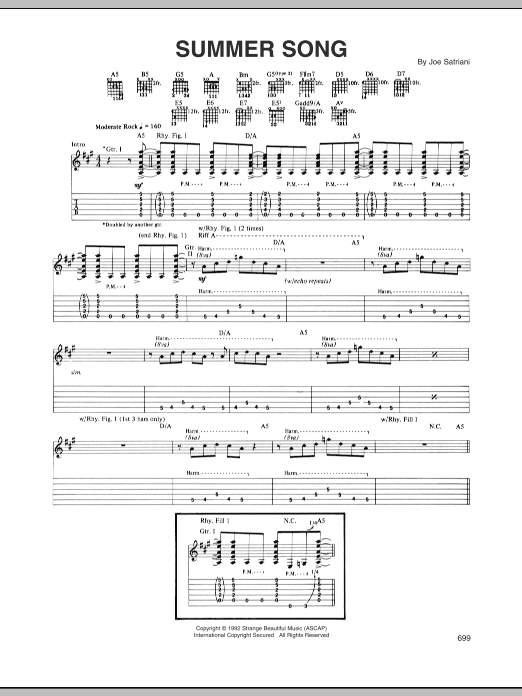 Download Joe Satriani Summer Song Sheet Music and learn how to play Guitar Tab PDF digital score in minutes