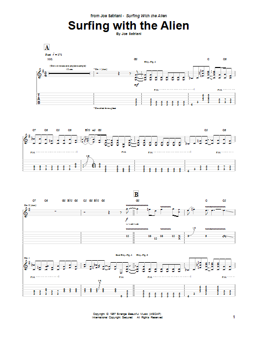 Download Joe Satriani Surfing With The Alien Sheet Music and learn how to play Guitar Tab PDF digital score in minutes