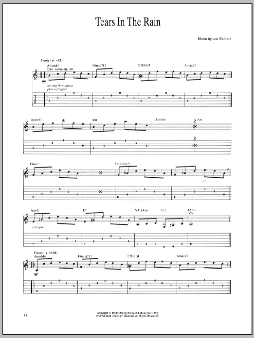 Download Joe Satriani Tears In The Rain Sheet Music and learn how to play Solo Guitar PDF digital score in minutes