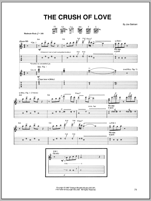Download Joe Satriani The Crush Of Love Sheet Music and learn how to play Guitar Tab PDF digital score in minutes