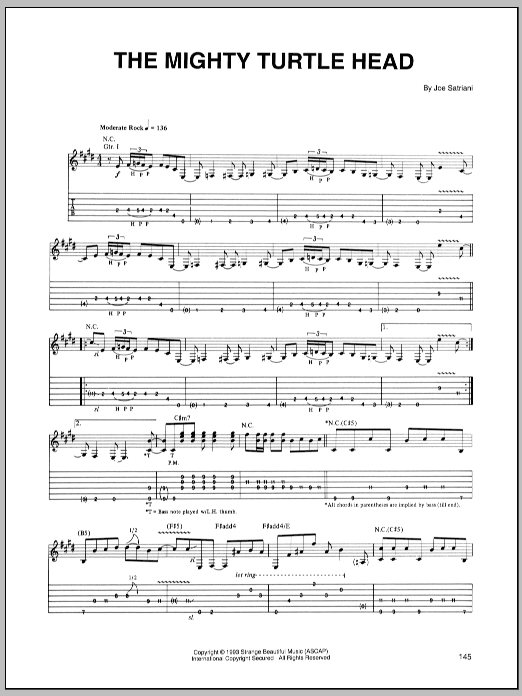 Download Joe Satriani The Mighty Turtle Head Sheet Music and learn how to play Guitar Tab PDF digital score in minutes
