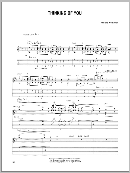 Download Joe Satriani Thinking Of You Sheet Music and learn how to play Guitar Tab PDF digital score in minutes