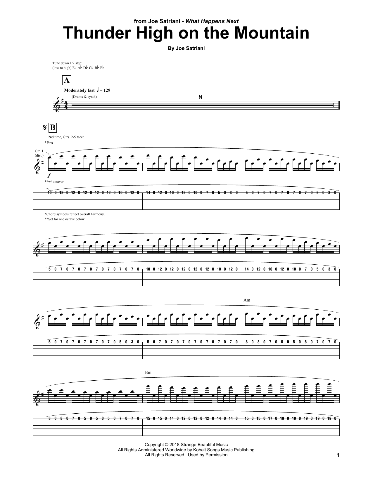 Download Joe Satriani Thunder High On The Mountain Sheet Music and learn how to play Guitar Tab PDF digital score in minutes