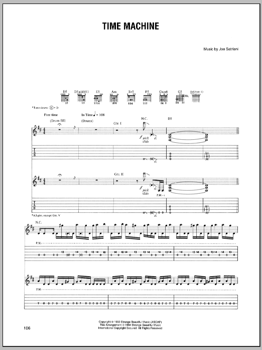 Download Joe Satriani Time Machine Sheet Music and learn how to play Guitar Tab PDF digital score in minutes
