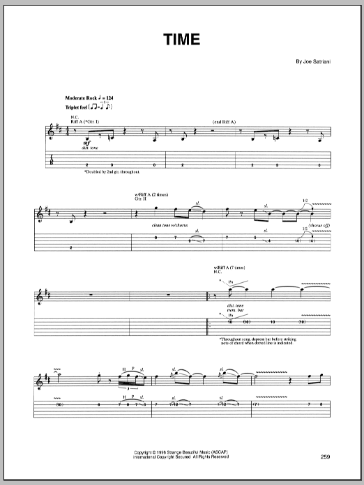 Download Joe Satriani Time Sheet Music and learn how to play Guitar Tab PDF digital score in minutes