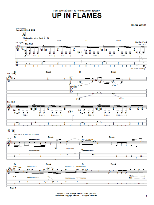 Download Joe Satriani Up In Flames Sheet Music and learn how to play Guitar Tab PDF digital score in minutes