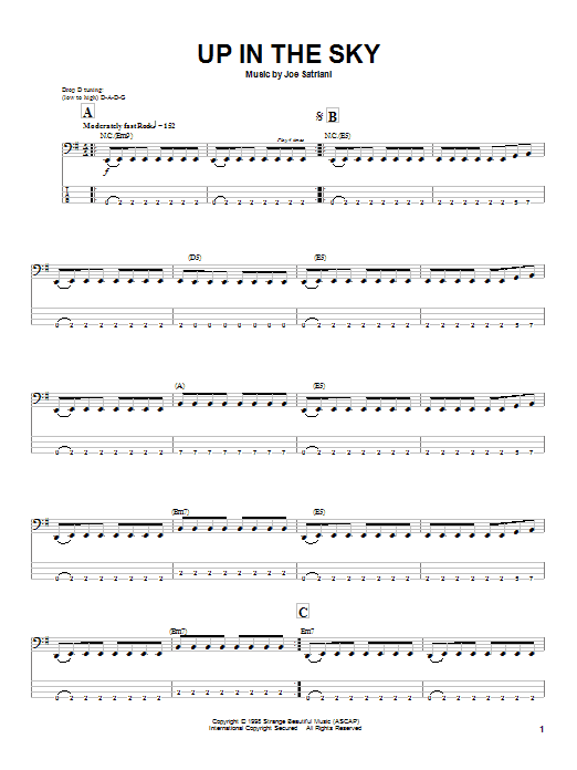 Download Joe Satriani Up In The Sky Sheet Music and learn how to play Bass Guitar Tab PDF digital score in minutes