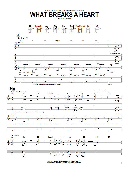 Download Joe Satriani What Breaks A Heart Sheet Music and learn how to play Guitar Tab PDF digital score in minutes