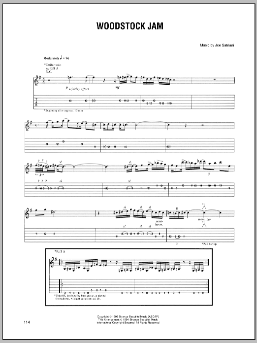 Download Joe Satriani Woodstock Jam Sheet Music and learn how to play Guitar Tab PDF digital score in minutes