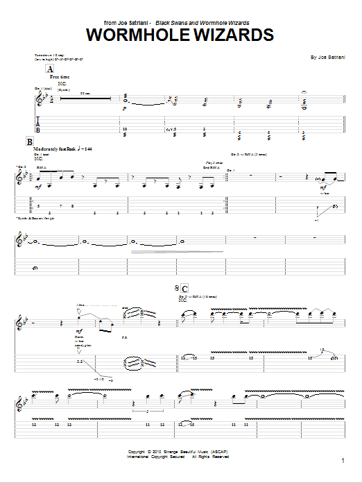 Download Joe Satriani Wormhole Wizards Sheet Music and learn how to play Guitar Tab PDF digital score in minutes