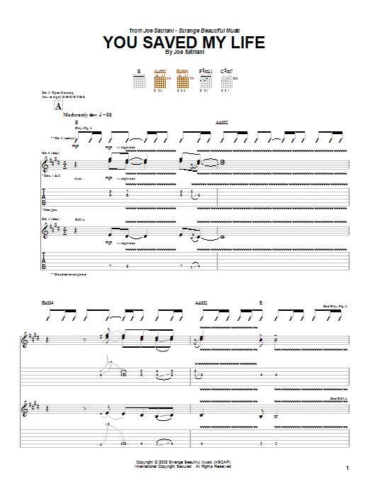 Download Joe Satriani You Saved My Life Sheet Music and learn how to play Guitar Tab PDF digital score in minutes