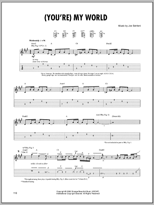 Download Joe Satriani (You're) My World Sheet Music and learn how to play Guitar Tab PDF digital score in minutes