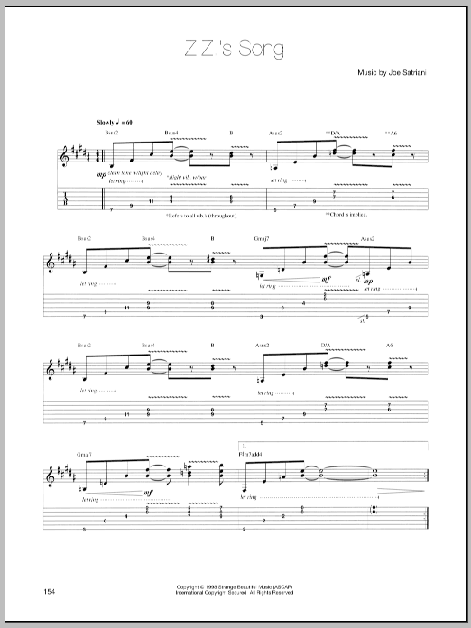 Download Joe Satriani Z.Z.'s Song Sheet Music and learn how to play Guitar Tab PDF digital score in minutes