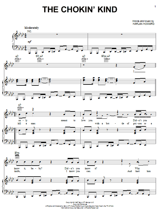 Download Joe Simon The Chokin' Kind Sheet Music and learn how to play Piano, Vocal & Guitar (Right-Hand Melody) PDF digital score in minutes