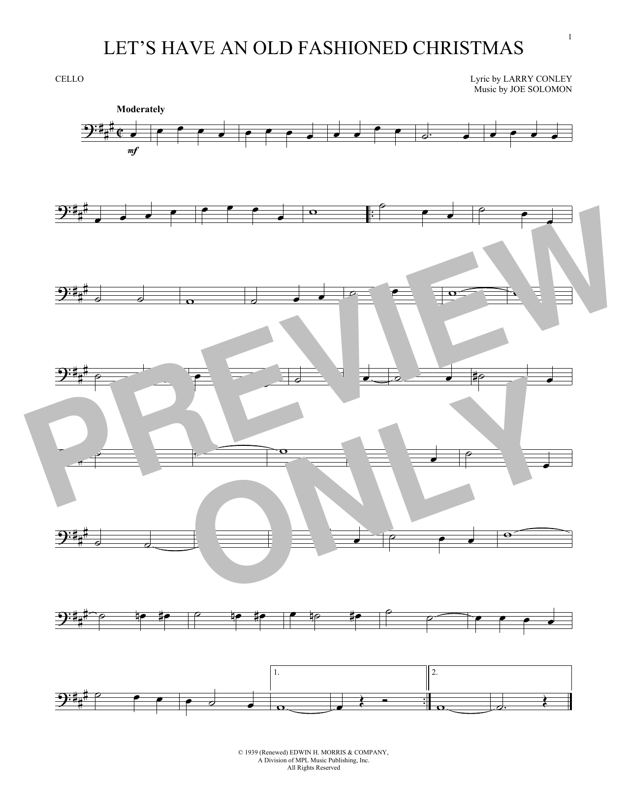 Download Joe Solomon Let's Have An Old Fashioned Christmas Sheet Music and learn how to play Cello PDF digital score in minutes