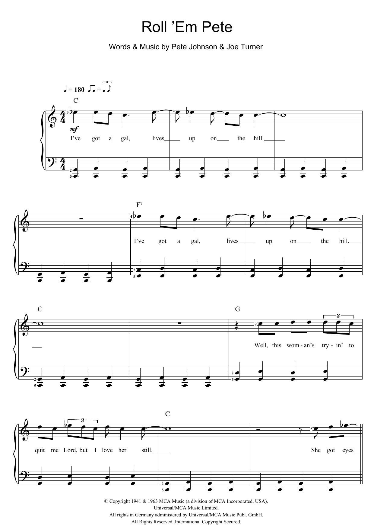Download Joe Turner Roll 'Em Pete Sheet Music and learn how to play Piano & Vocal PDF digital score in minutes