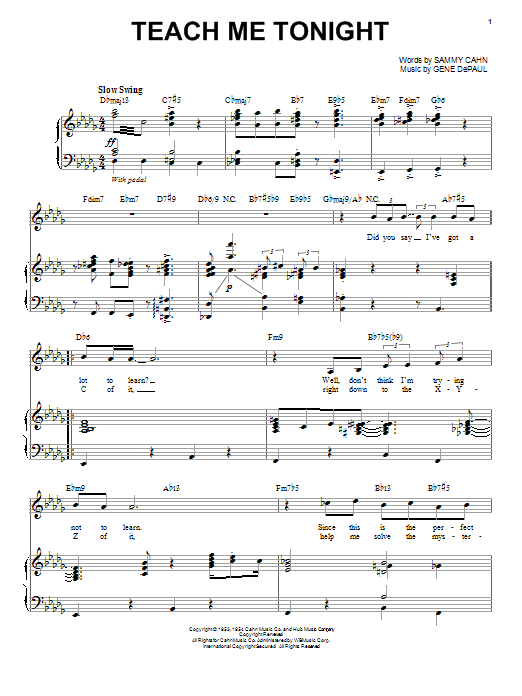 Download Joe Williams Teach Me Tonight Sheet Music and learn how to play Piano & Vocal PDF digital score in minutes
