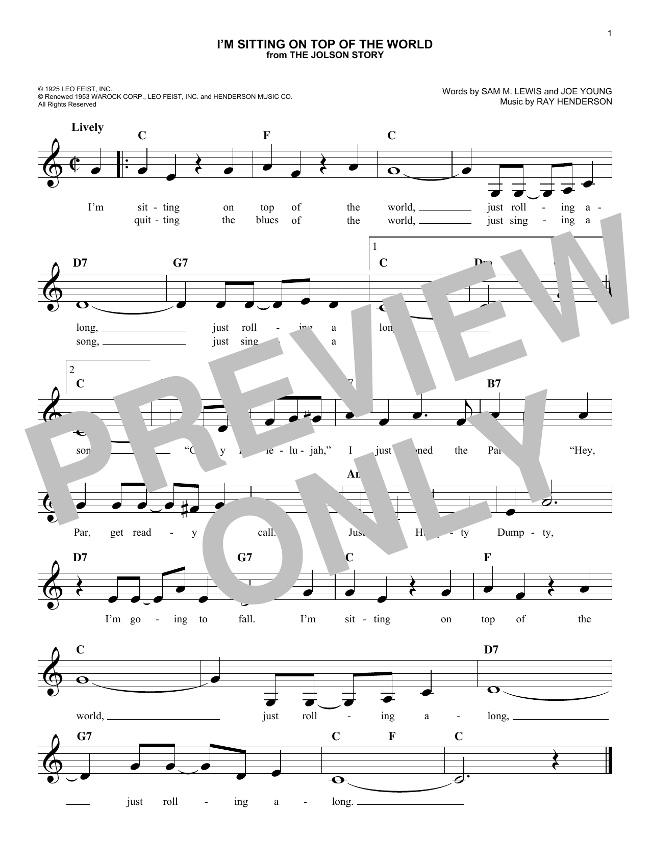 Download Joe Young I'm Sitting On Top Of The World Sheet Music and learn how to play Easy Piano PDF digital score in minutes