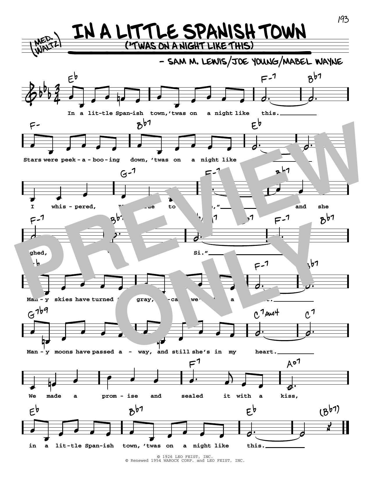 Download Joe Young In A Little Spanish Town ('Twas On A Night Like This) (Low Voice) Sheet Music and learn how to play Real Book – Melody, Lyrics & Chords PDF digital score in minutes