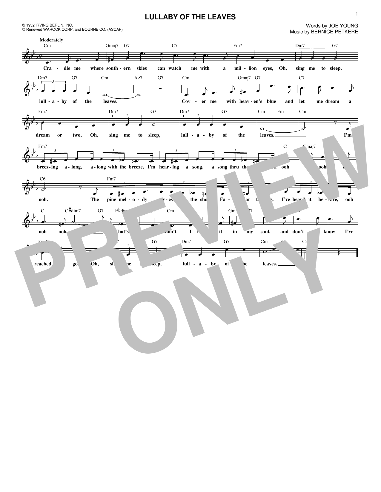 Download Joe Young Lullaby Of The Leaves Sheet Music and learn how to play Melody Line, Lyrics & Chords PDF digital score in minutes