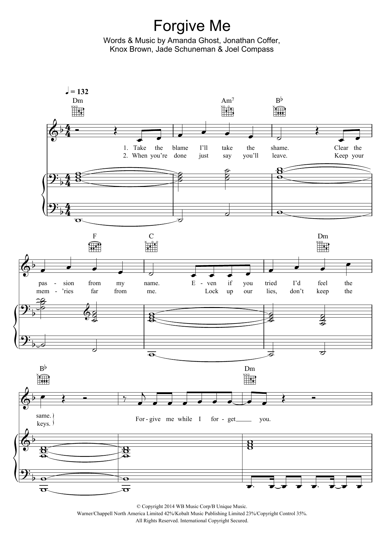 Download Joel Compass Forgive Me Sheet Music and learn how to play Piano, Vocal & Guitar PDF digital score in minutes