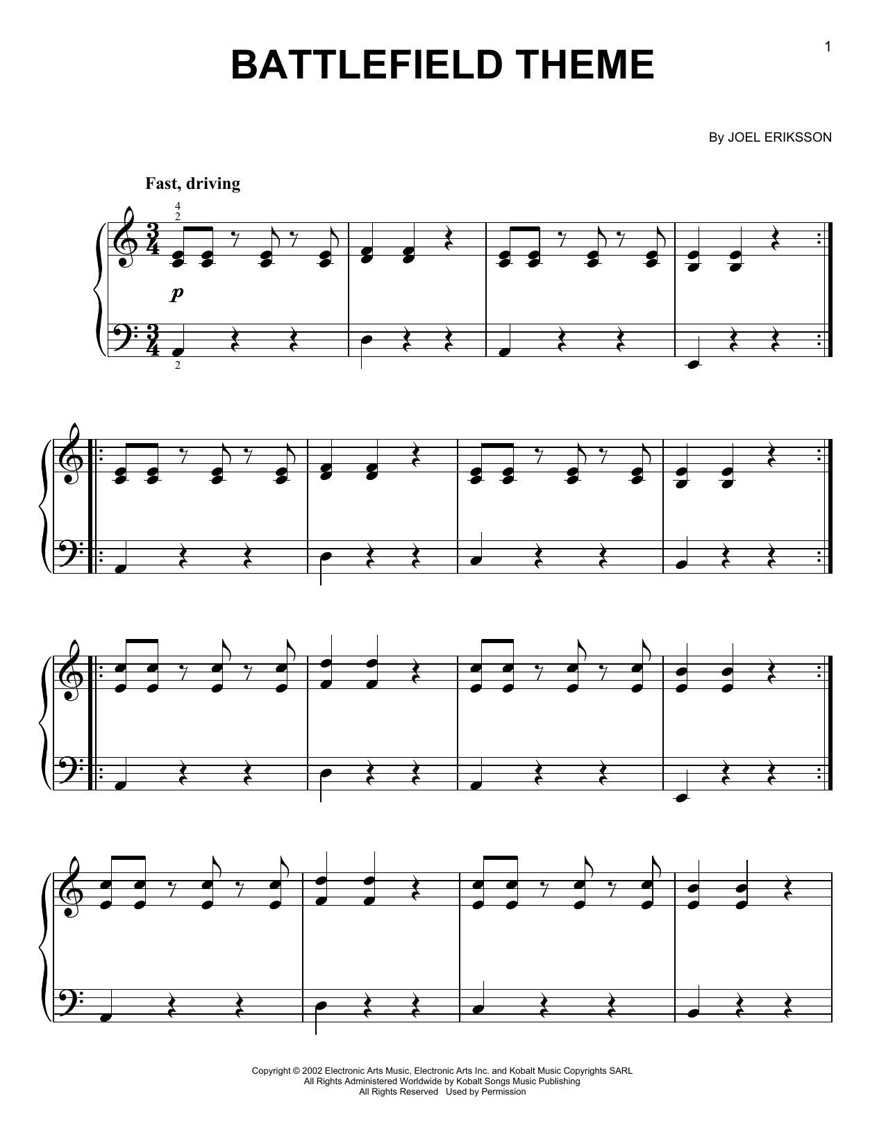 Download Joel Eriksson Battlefield 1942 Theme Sheet Music and learn how to play Easy Piano PDF digital score in minutes