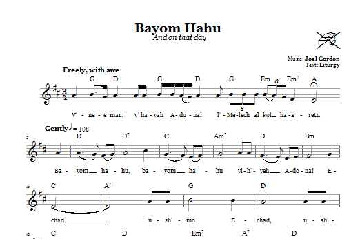 Download Joel Gordon Bayom Hahu (And On That Day) Sheet Music and learn how to play Melody Line, Lyrics & Chords PDF digital score in minutes
