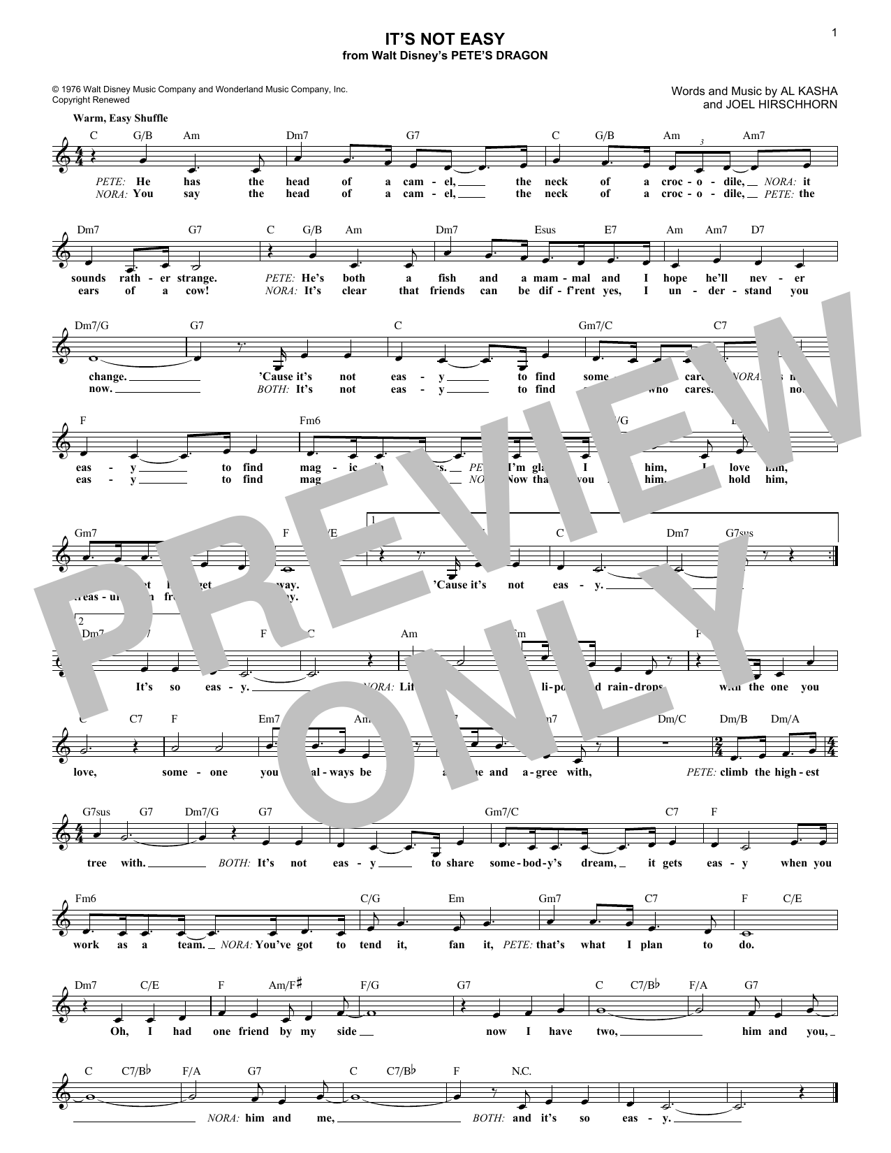 Download Joel Hirschhorn It's Not Easy Sheet Music and learn how to play Melody Line, Lyrics & Chords PDF digital score in minutes