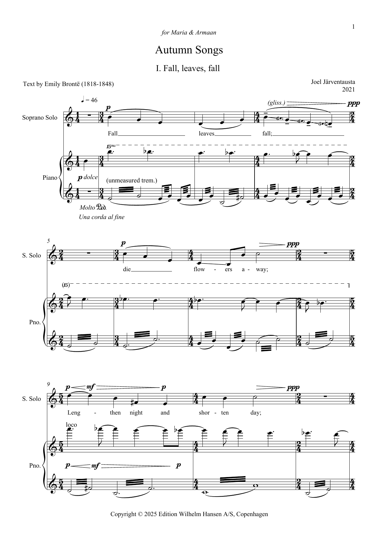 Download Joel Järventausta Autumn Songs Sheet Music and learn how to play Piano & Vocal PDF digital score in minutes