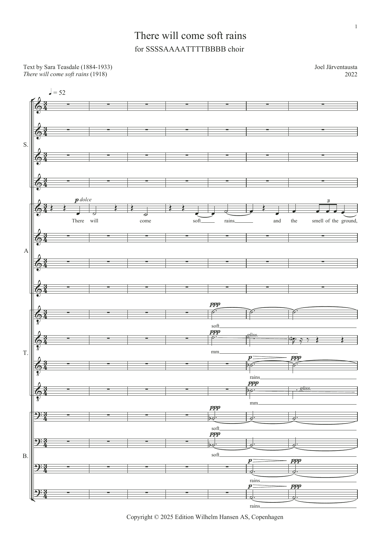 Download Joel Järventausta There will come soft rains Sheet Music and learn how to play SATB divisi Choir PDF digital score in minutes