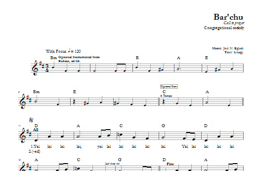 Download Joel N. Eglash Bar'chu Sheet Music and learn how to play Melody Line, Lyrics & Chords PDF digital score in minutes
