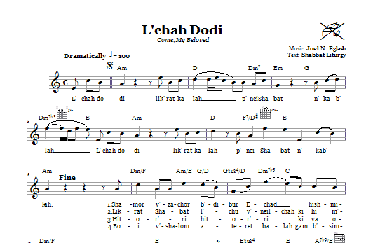 Download Joel N. Eglash L'chah Dodi (Come, My Beloved) Sheet Music and learn how to play Melody Line, Lyrics & Chords PDF digital score in minutes