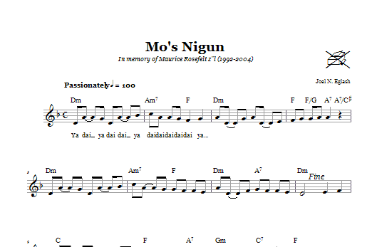 Download Joel N. Eglash Mo's Nigun (Wordless Melody) Sheet Music and learn how to play Melody Line, Lyrics & Chords PDF digital score in minutes